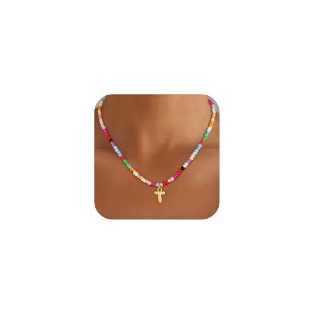4100 Bubble Colorful Bead Letter Necklaces Girls - 18K Gold Plated Bubble
